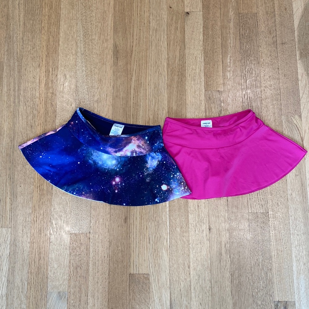 Lands’ End Girls Swim Mini Skirt Swim Bottom 8 Vivid Galaxy & Bright Azalea Pink